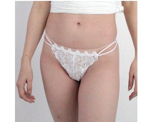 Glossy Stretchy Lacy Thong White