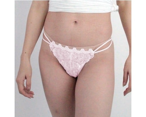 Glossy Stretchy Lacy Thong Pink