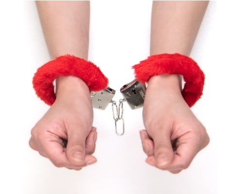 Fluffy Boa Love Handcuffs Red