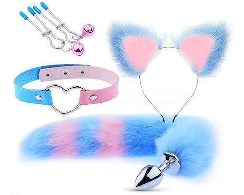 Catgirl Cosplay Costume Restraint Set Blue and Pink