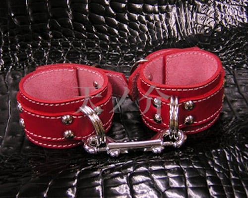 Leather Stitched Leather Cuffs with Padlocks