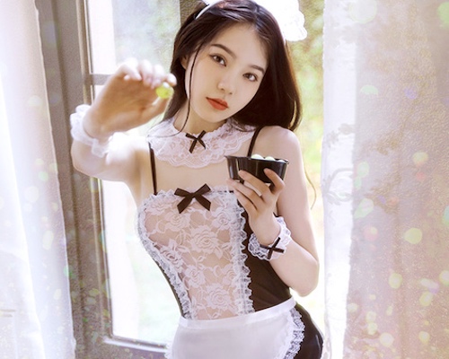 Lacy Sheer Maid Cosplay Costume Black and White
