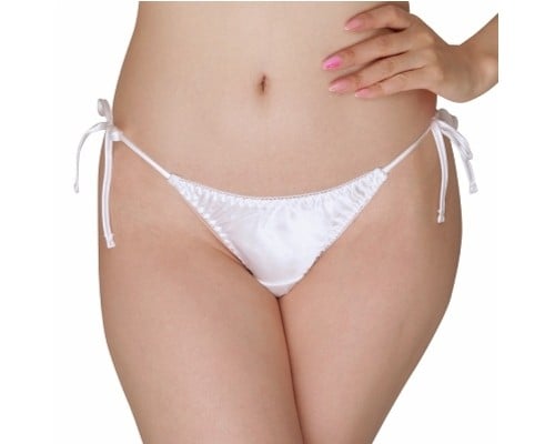 Glossy Side Strap T-back Panties White XL