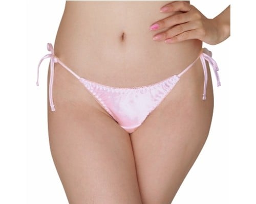 Glossy Side Strap T-back Panties Pink XL