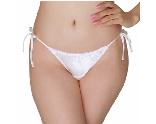 Glossy Side Strap T-back Panties White L