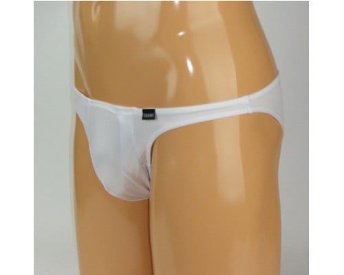 Men's Glossy Stretchy Full-Back Underwear with Ball Sack L White