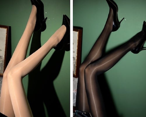 Sheer Stockings Open Crotch Black and Beige