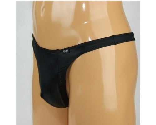 Men's Glossy Stretchy Thong with Ball Sack M Black