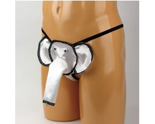 Men's Glossy G-String Elephant with Bell White
