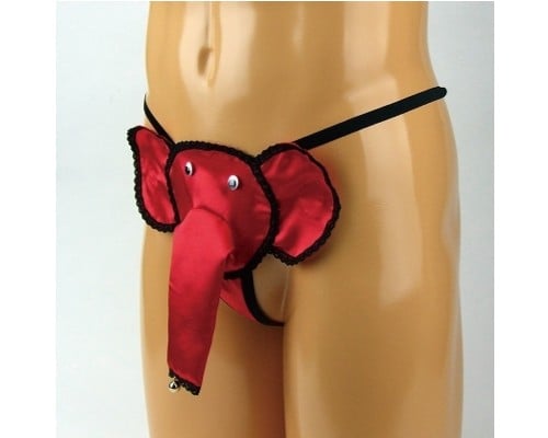 Men's Glossy G-String Elephant with Bell Red