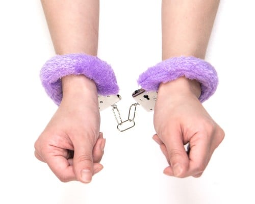 Fluffy Boa Love Handcuffs Purple