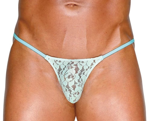 Guy's Tiny Male See-Through Floral Blue Thong