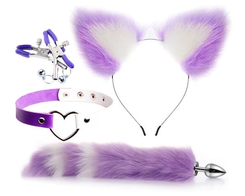 Catgirl Cosplay Costume Restraint Set Purple