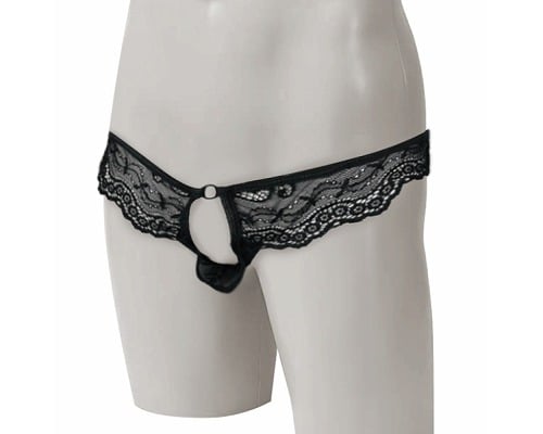 Lacy Open-Crotch Male Thong Black
