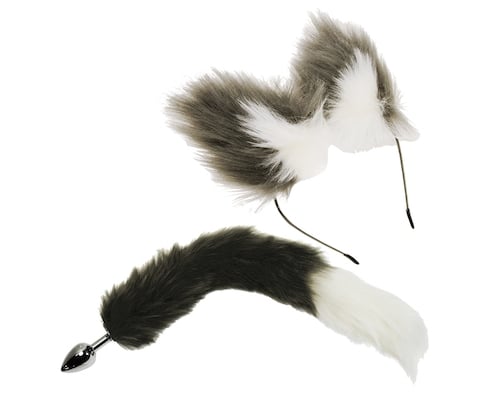 Furry Kemonomimi Ears and Animal Tail Butt Plug Gray