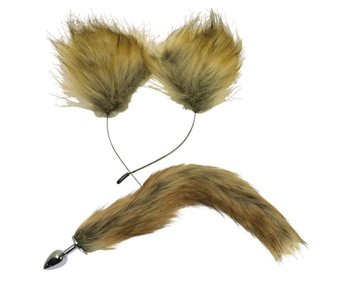 Furry Kemonomimi Ears and Animal Tail Butt Plug Brown