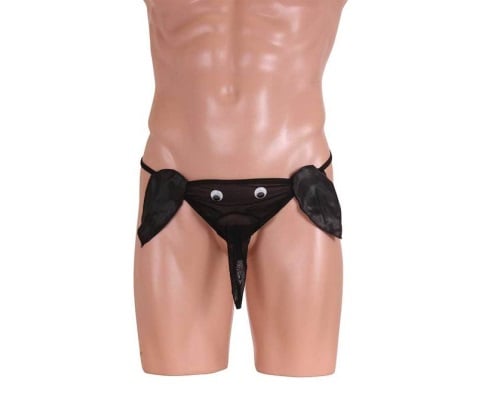 Elephant Thong for Men Black with Googly Eyes