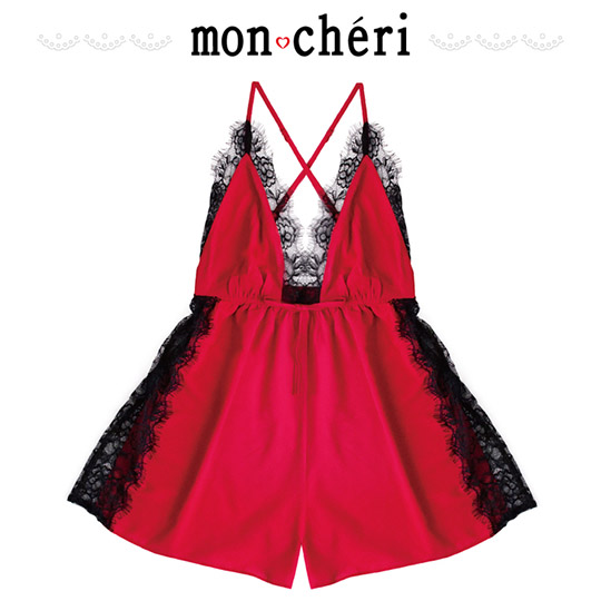 Mon Cheri Roomwear Lace-Trimmed Red Rompers