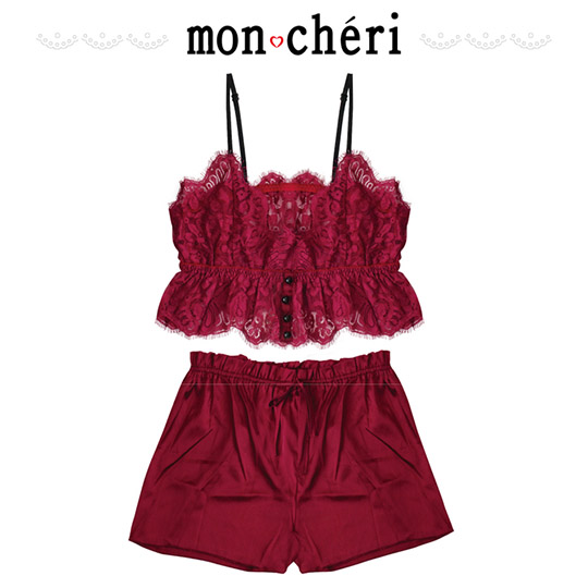 Mon Cheri Roomwear Red Lacy Bralette and Bottoms Set