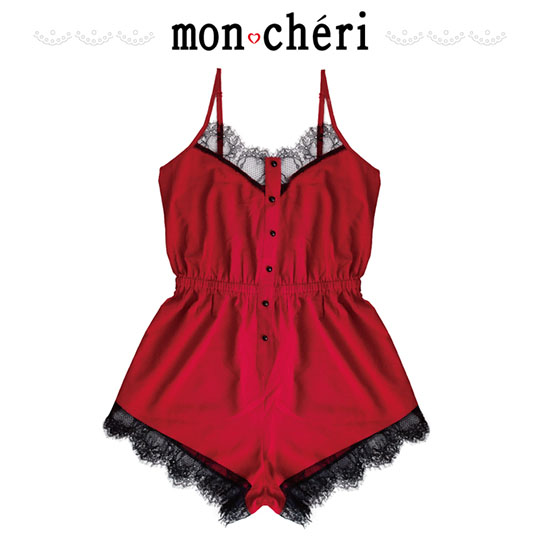 Mon Cheri Roomwear Red Rompers with Black Lace Trim