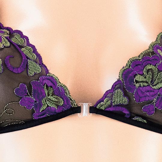 Mon Cheri Sexy Lingerie Purple Flower Stitch Bra Set
