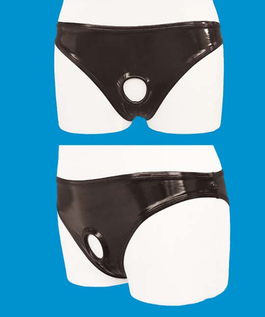 Shiny Enamel Open Back Briefs with Ring