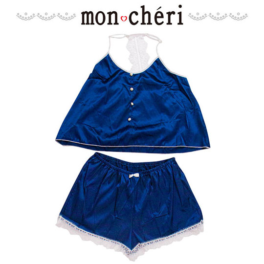 Mon Cheri Roomwear Silky Blue Top and Shorts