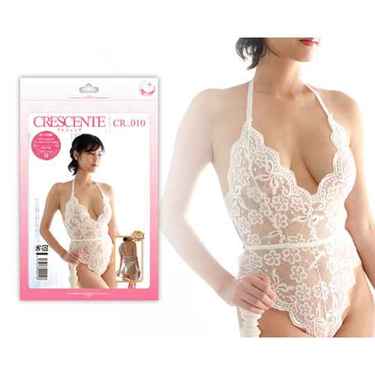 Crescente Halterneck Cheeky White Lace Teddy - Seductive all-in-one lingerie - Kanojo Toys