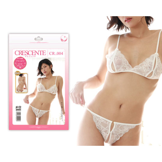 Crescente Revealing White Lingerie - Seductive crotchless bra and panties set - Kanojo Toys