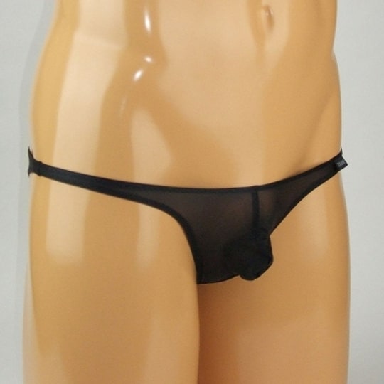 Men's Two-Way Stretchy See-Through Full-Seam Half-Back Panties Black M - Male underwear with penis pocket - Kanojo Toys