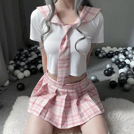 Pink and White Schoolgirl Uniform Costume - Cute plaid design outfit - Kanojo Toys