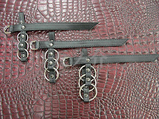 Metal Cock Harness 3 Rings - Leather and metal penis restraint gear - Kanojo Toys