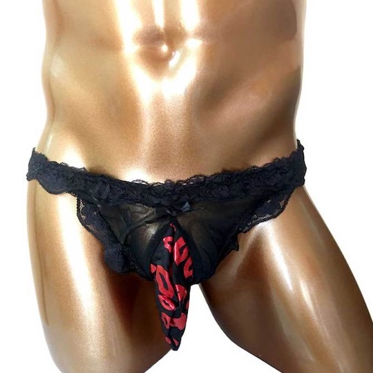 Bad Daddy Red Kisses Cock Sock Lacy Male Thong - Sexy, revealing underwear for men - Kanojo Toys