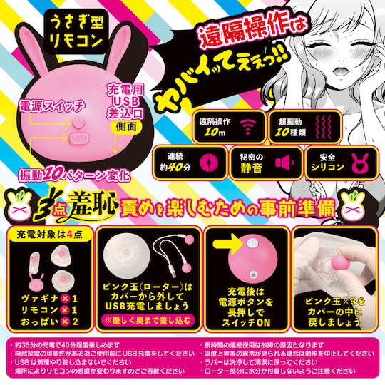 Crazy Triple Attack Remote Control Vibrator - Vibe toy for breasts/nipples, vagina - Kanojo Toys
