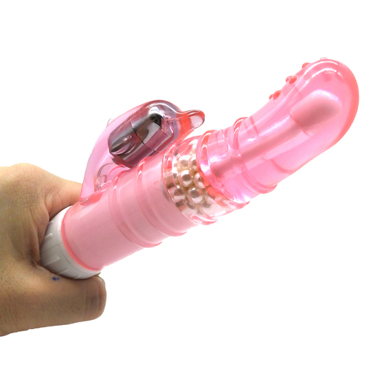 Mukinpa Vibrator with Pearls Pink - Swinging vibrating dildo - Kanojo Toys