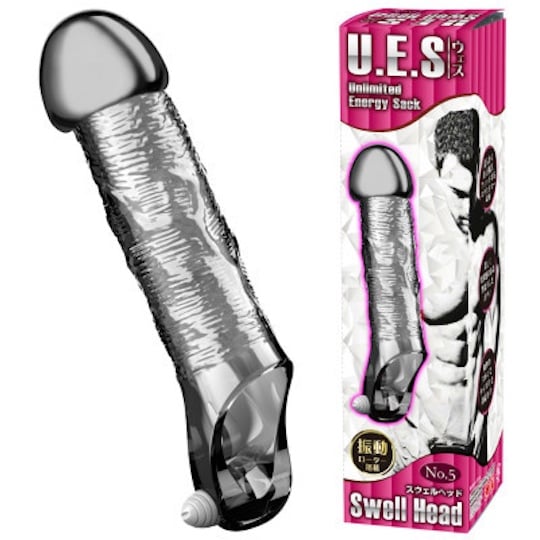 U.E.S. Unlimited Energy Sack No. 5 Swell Head Penis Sleeve - Cock extension sleeve with vibrator - Kanojo Toys