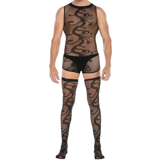 Men's Leotard and Stockings Set - Sexy crossdressing bodysuit and tights - Kanojo Toys