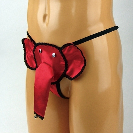 Men's Glossy G-String Elephant with Bell Red - Funny male underwear - Kanojo Toys