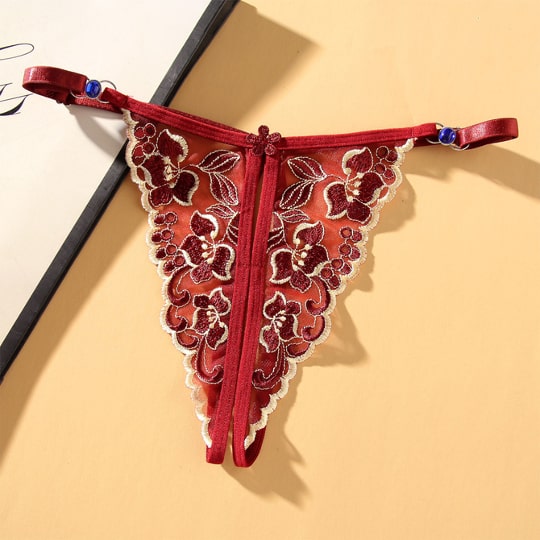 Pure Luxury Split-Crotch Panties Red - Beautiful thong for women - Kanojo Toys