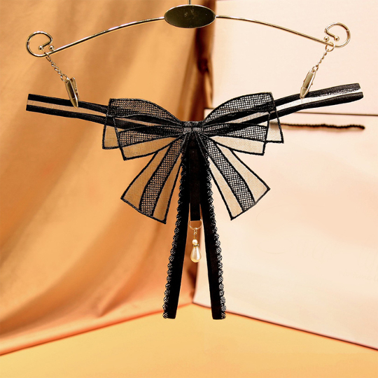 Ribbon Panties Black - Decorative thong for women - Kanojo Toys