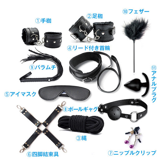 BDSM Restraint Starter Kit Black (11 Toys) - Bondage play items for all levels - Kanojo Toys
