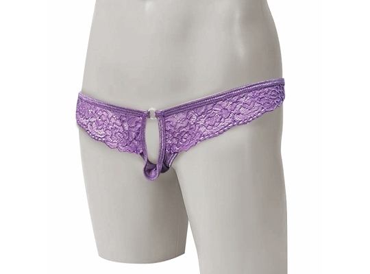 Lacy Open-Crotch Male Thong Purple - Sexy, revealing underwear for men - Kanojo Toys
