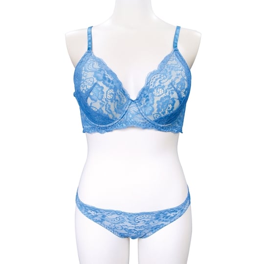 Lacy Bra and Panties for Crossdressers Light Blue - Sexy underwear for male crossdressers - Kanojo Toys