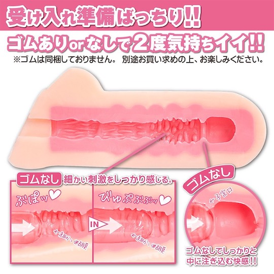 Holding a Condom in Her Mouth Onahole - Two-way penetration masturbator - Kanojo Toys