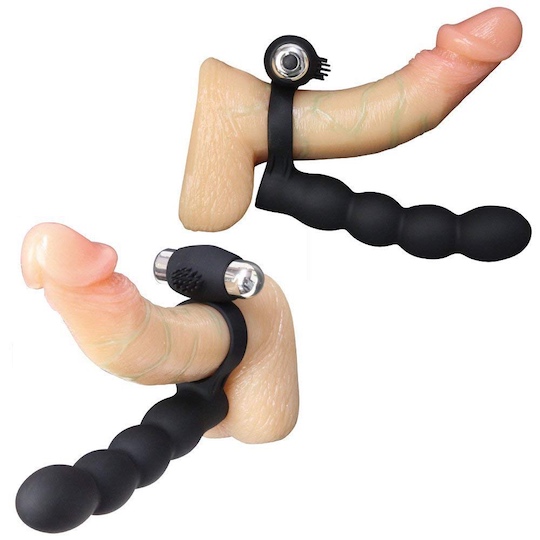 Threesome DP Cock Ring Vibrator and Dildo - Double penetration strap-on stimulation toy - Kanojo Toys