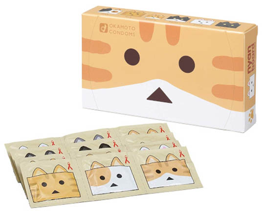 Okamoto Nyanbo! Condoms with Heating Lubricant - Contraceptives with cute cat face wrapping - Kanojo Toys