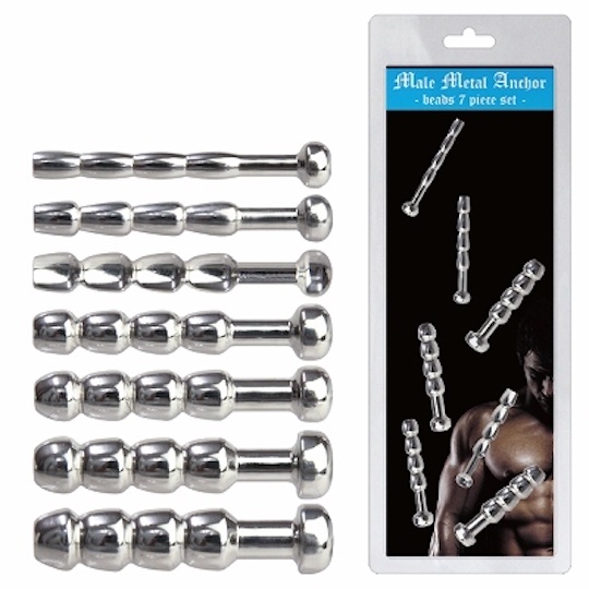 Male Metal Anchor Beads Pee Hole Plug (Set of 7) - Beaded urethral sounding play penetration toys - Kanojo Toys