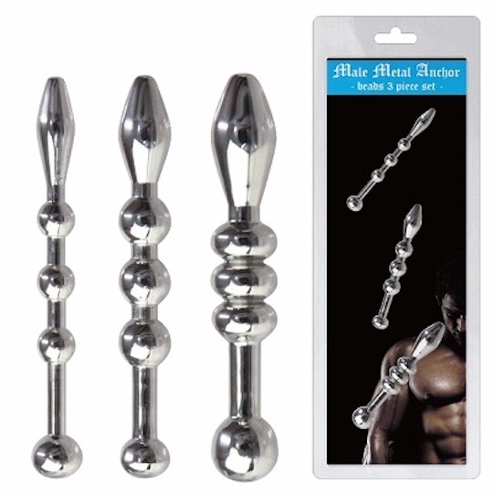 Male Metal Anchor Beads Pee Hole Plug (Set of 3) - Beaded urethral sounding play penetration toys - Kanojo Toys