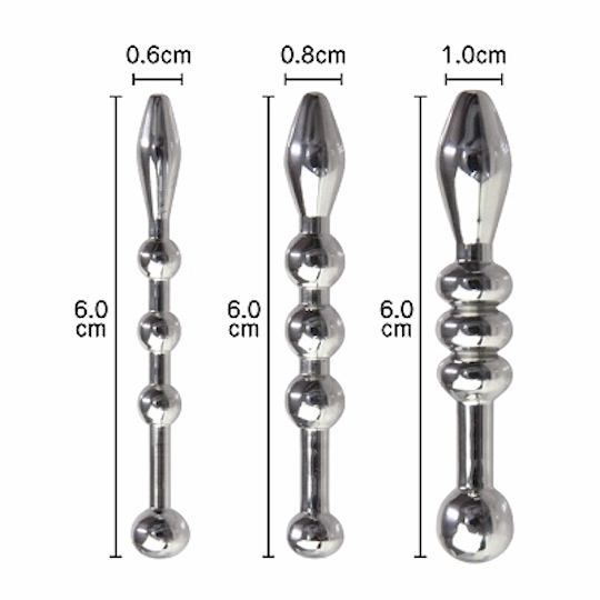 Male Metal Anchor Beads Pee Hole Plug (Set of 3) - Beaded urethral sounding play penetration toys - Kanojo Toys