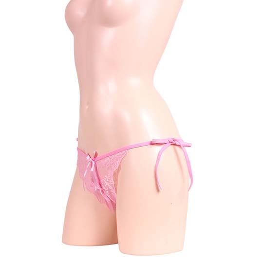 Full Femininity Side Ribbon Open-Crotch Panties - Bikini-style revealing lace lingerie - Kanojo Toys